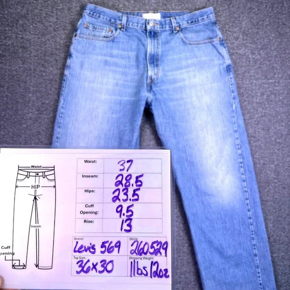 VTG Levis 569 Jeans Men 36x30 Blue Denim Casual Baggy Loose Straight Relaxed Y2K - Picture 3 of 16